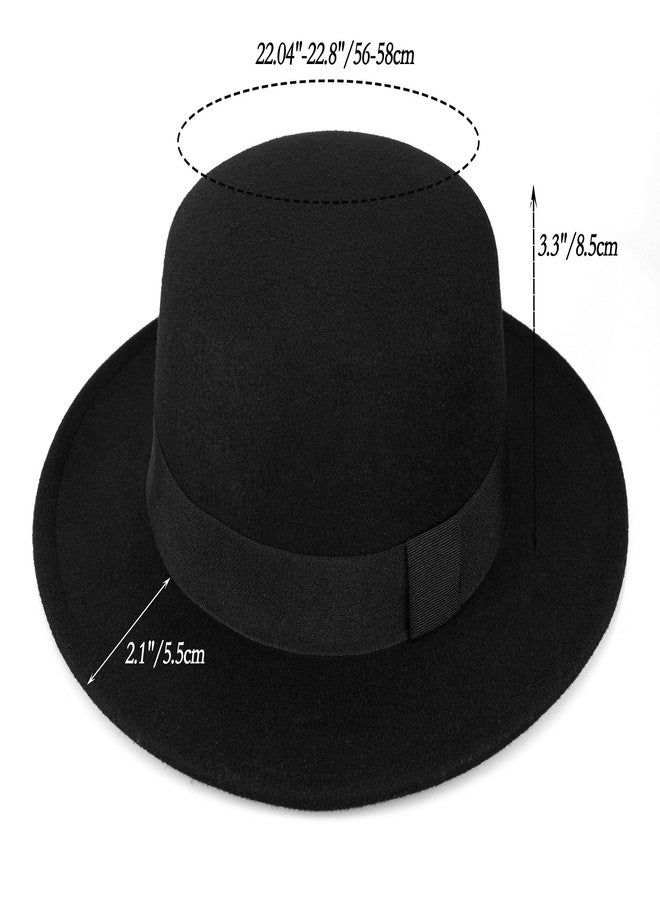 OVOY Classic Wide Brim Flat Top Fedora Hats for Women Men Warm Panama Hat Dress Felt Jazz Hat with Band - Image 4